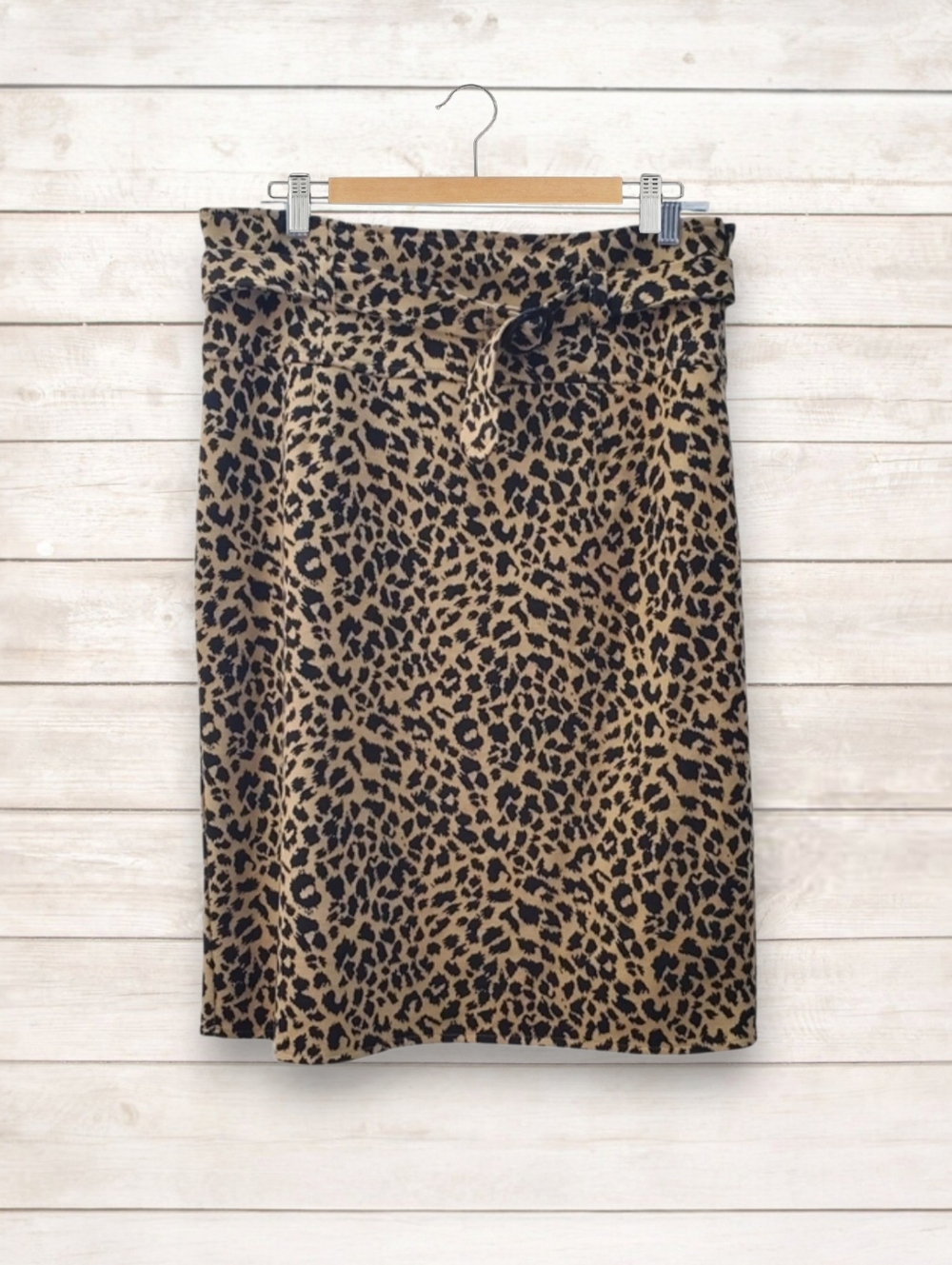 Grace Leopard Print Pencil Skirt Belted Side Zip Sz12 NWOT Thick Warm Midi